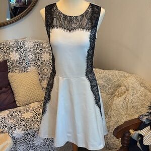 Saks Fifth Avenue White Dress with Black Lace Accents
